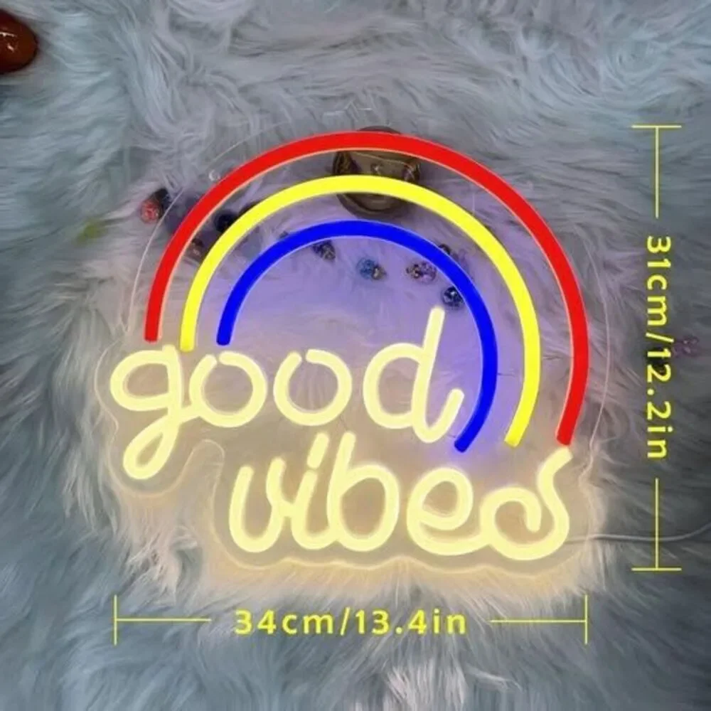 GOOD VIBES Neon Light Rainbow Wall Decor USB Dimmable Party Decor